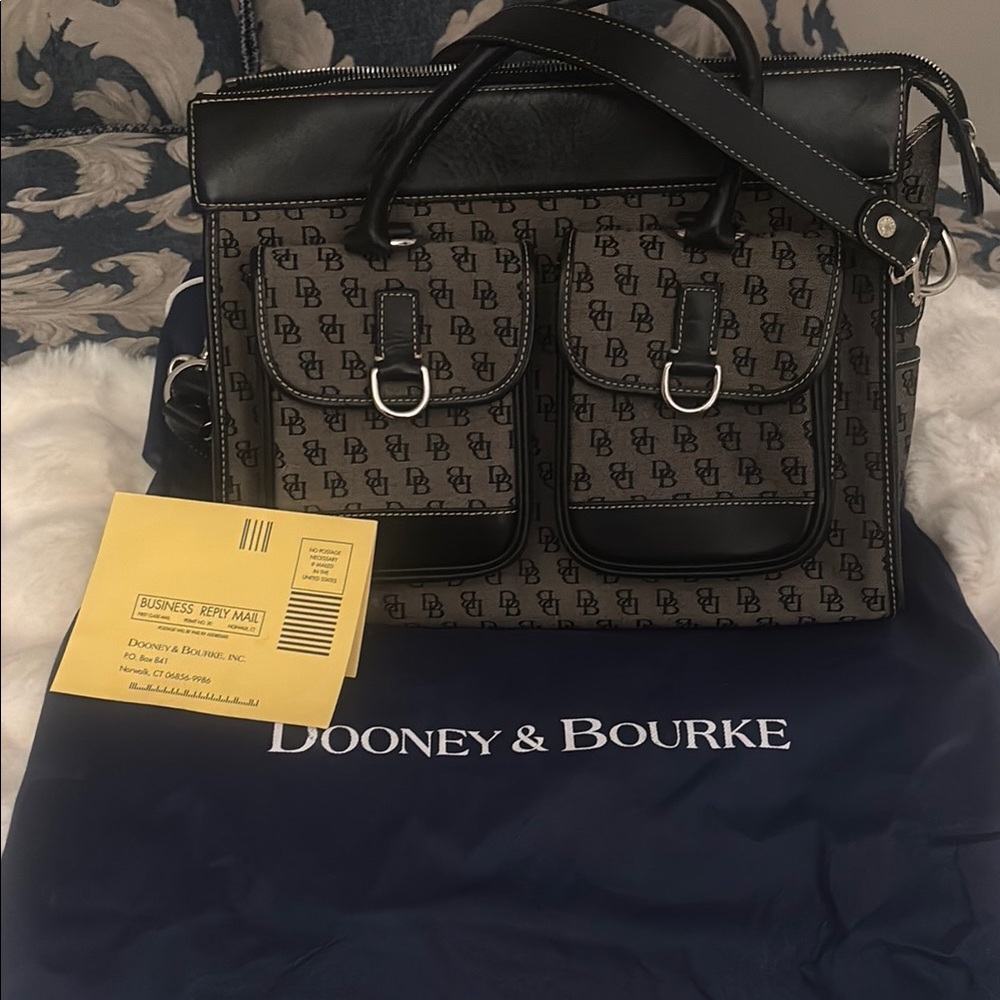 Dooney & Bourke Black and Brown Briefcase with Monogram Pattern